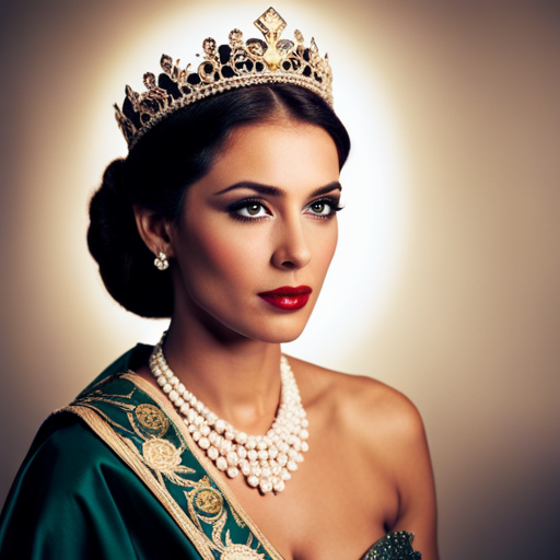 An image of a woman wearing a beautiful gown and crown, but with visible dandruff on her shoulders