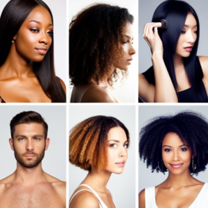 An image of different hair types (curly, straight, wavy, etc