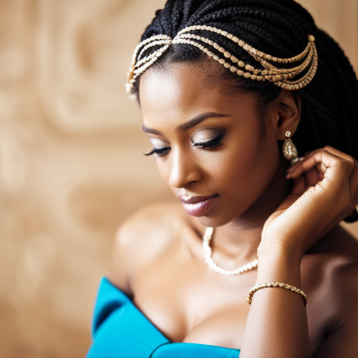 An image of a young woman with long, flowing hair adorned with intricate braids and twists, styled elegantly for a pageant