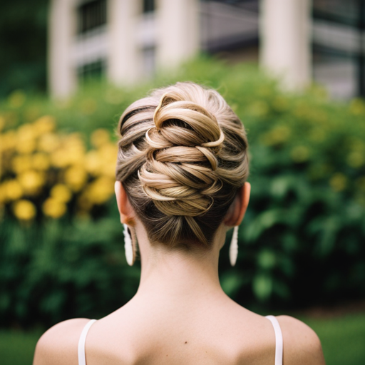 An image of a woman wearing a glamorous pageant gown with a custom hairstyle that complements the outfit