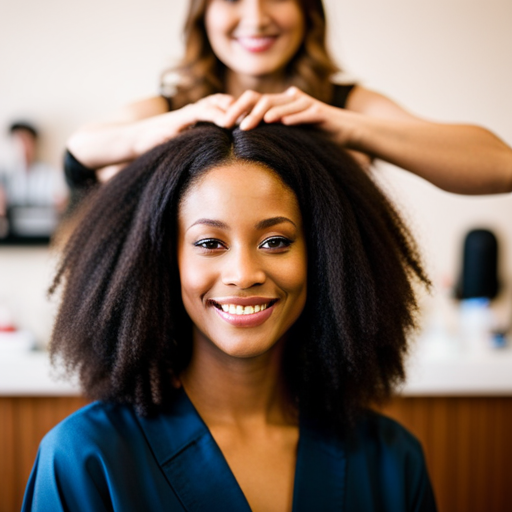 An image of a pageant contestant with dry, frizzy hair receiving a deep conditioning treatment at a salon