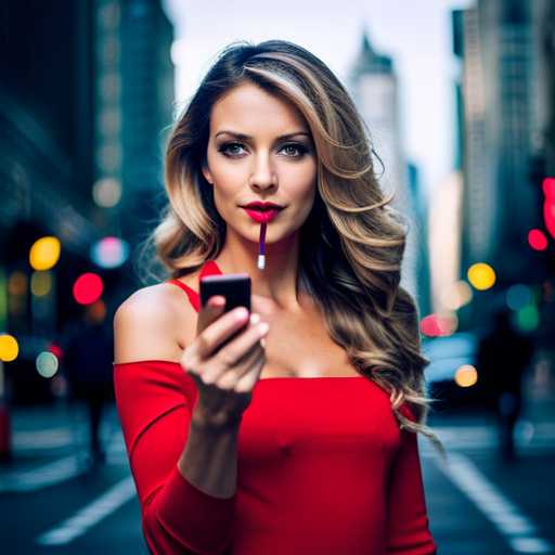 An image of a woman using dry shampoo and a curling wand to quickly restyle her hair, while simultaneously checking the time on her smartphone