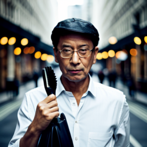 An image of a person on the go, pulling a comb or brush out of their bag to quickly untangle their hair