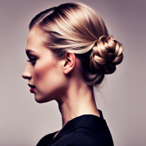 An image of a model with three different hairstyles - a sleek updo for a formal event, beachy waves for a casual day, and braided crown for a bohemian theme