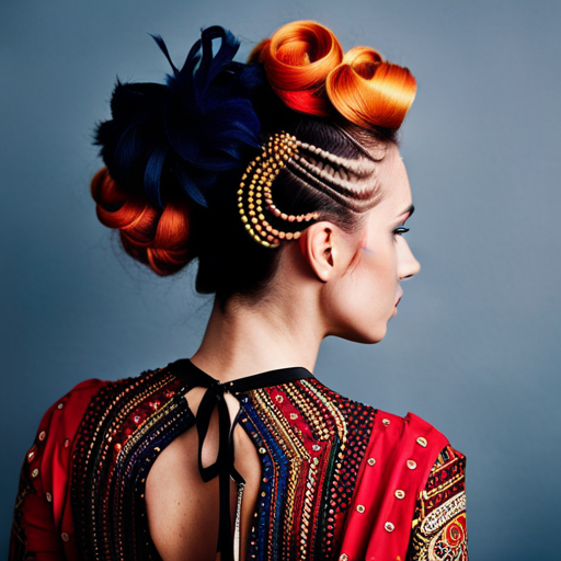 An image of a hairstylist using unconventional tools, like feathers and fabric, to create a one-of-a-kind hairstyle