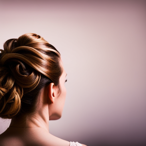 An image of a woman with long, flowing hair in a sleek updo, then quickly changing to loose curls for the next round of a pageant