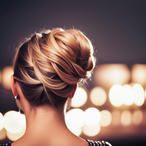 Close-up of a hairstylist's hands carefully twisting and securing sections of hair into a sleek updo