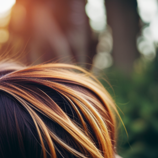 a close-up shot of a woman's hair with distinct roots and dyed ends, showcasing the natural transition process