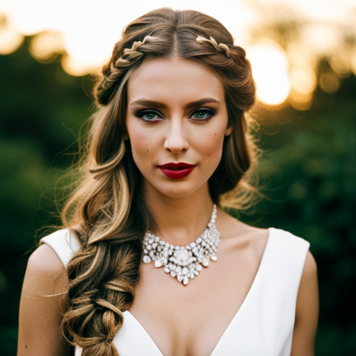 An image of a woman with long, flowing hair styled in loose waves, transitioning to an updo with intricate braids and adorned with sparkly accessories, representing the evolution of hairstyles for pageant rounds